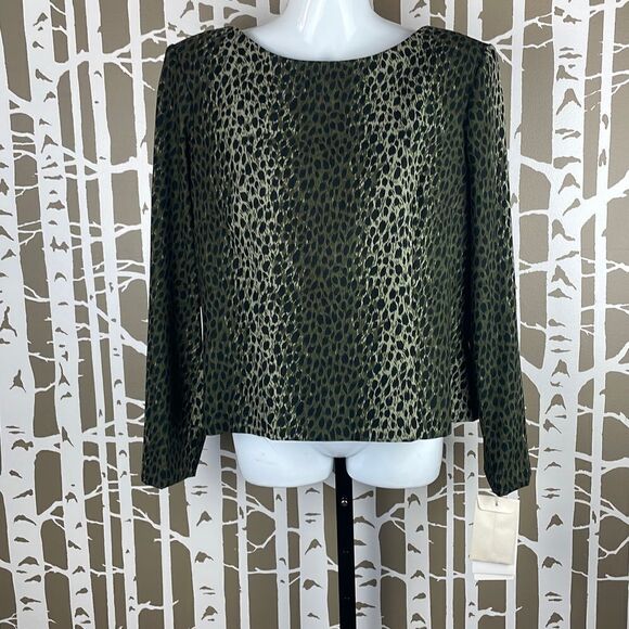 Positive Attitude NEW Olive Green Leopard Print Button Back Top sz 14 - Picture 1 of 4
